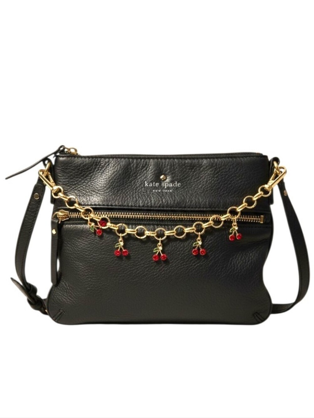 Kate Spade New York Black Pebbled Leather Crossbody Bag Gold Hardware